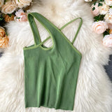 Cross Camis Slim Female Camisole Summer Hollow Out Streetwear Sleeveless Crop Top Solid Color Cotton Basic Women