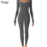 Women Sexy Bodycon 1Piece Jumpsuit Long Sleeve Square Neck Romper Ribbed Knit Yoga Workout Unitard Playsuit Backless