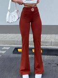 Lace Up Stretch Flare Leg Pants-Outfit