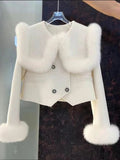 Coat Women 2024 High Quality Fake Fur Big Lapel Double Breasted Thick Warm Wool Coats Korean Fashion Outerwear