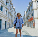 New Sweet Casual Strap Round Collar Bubble Sleeve Versatile Shirt-Outfit