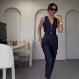 Fongt Summer New Solid Color Clap Buckle Design Vest Casual Pants Two Sets Of Women-Outfit