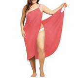 Fongt New Plus Size Dress Solid Color Sexy Sling Beach