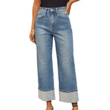 Fongt 2025 New Elastic Straight Jeans Women's Quality Retro Curly Waist Trousers
