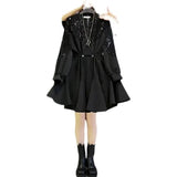 Ruffles Patchwork Dresses Spring Autumn Stylish Sequined Zipper Female Clothing Commute Waist Shirring A-Line Midi Dress-Outfit