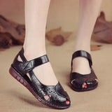 Summer New Handmade Women's Shoes National Style Genuine Leather Hollow Women's Sandals soft Flat with