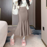 Half Skirt Women's Spring And Autumn Korean Version Solid Color Slim Long Skirt Shows Skinny Buttocks Fishtail Skirt With Long Winter Style-Outfit