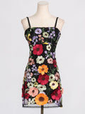 Fongt 2025 New Temperament Elegant Three-Dimensional Flower Mesh Splicing Heavy Industry Embroidery Sling Dress