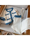 Fashion Casual Two-piece Set Women Summer Short Sleeve O-neck Single Breasted Top + White Trousers Sets Pants