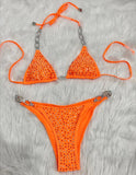 Fongt New Bikini Sexy Hot Diamond Split Women's Swimsuit Solid Color Strap Bikini