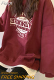 Harajuku Gray Sweatshirts Women Hip Hop Letter Print Hoodies Oversized Loose Crewneck Pullover Tops Korean
