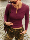 Buttoned Long Sleeve Solid Top-Outfit