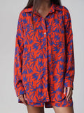 Shirt Set 2024 Summer Fashion Casual Orange Bamboo Leaf Printed Shirt And Shorts Set-Outfit