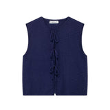 Summer Bow Bow V-Collar Sleeveless Knitted Vest 5698506-Outfit