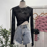 Spider-Web Yarn Velvet Perspective Bottom Shirt Dark T-Shirt T-Shirt Short Long-Sleeved T-Shirt Top