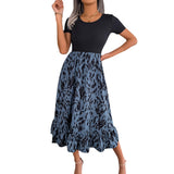 Fongt Wind Shooting Spring And Summer Leisure Leopard-Print Lotus Leaf Side Long Dress Women's Clothing
