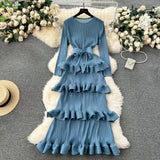 Fongt Banquet Dress High-End Light Luxury Niche Leaf-Side Cake Dress Heavy Industry Folds Long Dress