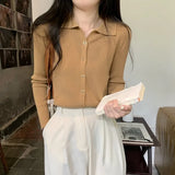 Fongt Sense Of The Small V-Neck Long-Sleeved Knitted Shirt Women's Autumn And Winter New Half-Opened Collared Blouse Bottom