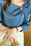 Women's Blouses Embroidered Flares Long Sleeve Shirt Women Solid Skew Collar Elegant Ladies Tops Basic OL Woman