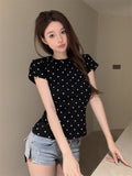 Fongt Polka Dot Round Collar Short Sleeved T Shirt Women's Wear 2024 Summer Short Slim Show Thin With Casual Student