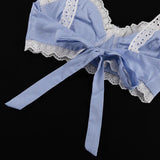 Blue Stripe Lace Trim Crop Top And Long Skirt Set-Outfit