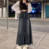 Fongt Denim Skirt Skirt Women's Summer 2023 New Retro Design Sense Minority Show Thin A-Line Long Skirt Skirt-Outfit