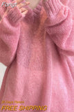 Korean Fashion Knitted Sweater Women Harajuku Oversized Loose V-neck Pullover Lazy Wind Casual Long Sleeve Jumper