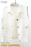 Black Red Pink White Denim Vest Tops Women Spring Summer Washed Ripped Beaded Sleeveless Jacket Lady Jeans Waistcoat