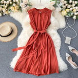 Minority Dress 2023 New Summer Heart Machine Hollowed-Out Round Collar Commuter Dress Sleeveless Back Heart Skirt-Outfit