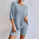 Fongt 2025 Fashion Casual Spring Round-Neck Loose Women's Shorts Set
