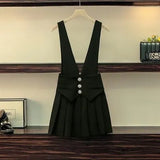 Women Autumn Sweet Straps dress two-piece set Korean Peter Pan Collar White Blouse+Spaghetti Dresses Two Piece