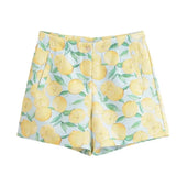 Fongt Women's INS Burst Linen-Blend Printed Shorts Set