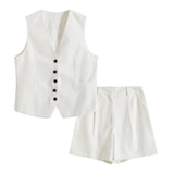 Fongt Women's Linen-Blend Vests In Spring And Summer 2025S + Shorts Sets Of Trendy Brands