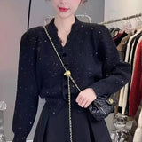 Year's Red V-Collar Lace Spliced Long-Sleeved Sweater Autumn And Winter 2023 New Short Style Thin Sweater Blouse-Outfit