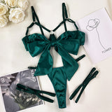 Large Satin Knot Bow Lingerie Set-Outfit