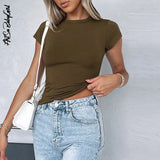 Crop Top White Top Summer Clothes Basic Short Sleeve Tshirt Female Slim Casual Streetwear Outfit O Neck Red Baby Tees