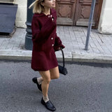 Fongt Spring Long Sleeve Clasp Dress Loose Sweater Tight Skirt Knit Set