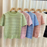 Fongt T-Shirt Girl Summer New Hollow Hook Design Temperament Round-Neck Short-Sleeved Top In The Wind