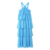 Fongt Women's Explosive Three-Dimensional Flower Trim Layer Chiffon Dress