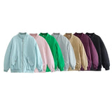 And Winter New Pure Color Loose Leisure Zipper Flight Jacket Cotton-Padded Jacket-Outfit