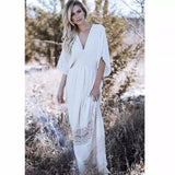 Fongt Spring And Summer Female Bohemian Beach White Cotton Wrinkled Dress Solid Color Long