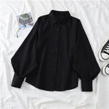 Fongt And Autumn 2025 New Grinding Shirt Female Korean Version Of The Design Sense Niche Blouse Lantern Sleeve Students Long-Sleeved Shirt