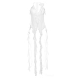 2024 Summer New Women's Clothing Hanging Neck Sexy Bare Back Strap Yarn Mesh Repair Solid Color Small