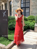 Fongt Xixi 2025 Summer New Korean Version Of High-Waisted Vacation Sling Dress V-Neck Print Pure Desire Skirt 88346