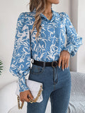 Shooting 2025 Autumn And Winter Elegant Bump Color Flower Lantern Sleeve Collar Shirt Women's