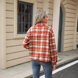 New Lapel Plaid Button Loose Long-Sleeved Woolen Coat-Outfit