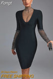 Sleeve Bandage Dress 2023 New Women's Black Bodycon Dress Elegant Sexy Evening Club Party Dress High Quality