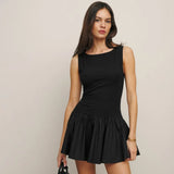 Fongt Women's Wear Summer 2024 New Solid Color Sleeveless Splicing Dress Women's Dress-Outfit