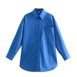Trendy Women's Shirt Spring New Candy Pocket Long-Sleeved Button Cardigan Lapel Blouse-Outfit