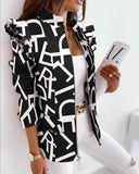 Fongt Explosion Autumn And Winter Lotus Leaf Side Long Sleeve Zipper Print Suit Small Coat